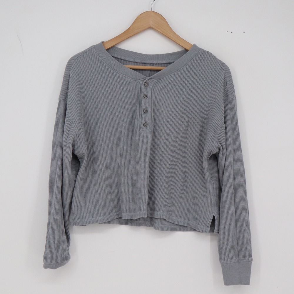 Abercrombie & Fitch Henley Top Womens S Soft A&F Cozy Grey Waffle Knit Excellent